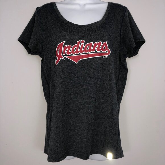Cleveland Indians TShirt Womens L Navy MLB Reflective 47 Logo Baseball Sports - Picture 1 of 7